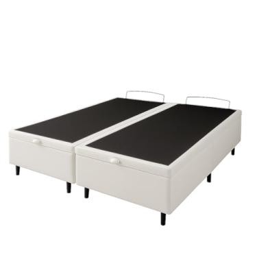 Imagem de Cama Box Bau Branca Corino King 1,93cm Premium Blindada Super Reforçada