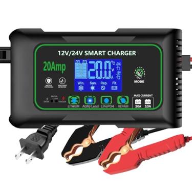 Imagem de Hiyiton Carregador De Bateria Inteligente 20 A, 12 V/20 A E 24 V/10 Reparo Pulso Manutenção Baterias Lítio, Lifepo4, Chumbo-Ácido (Agm/Gel/Sla), Barco, Motocicleta, Carrinho Golfe, Tratores