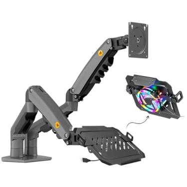 Imagem de Suporte para Monitor e Notebook com Bandeja de Apoio NBH-8RGB, Braço Articulado, Pistão a Gás NB-F160, Cooler RGB
