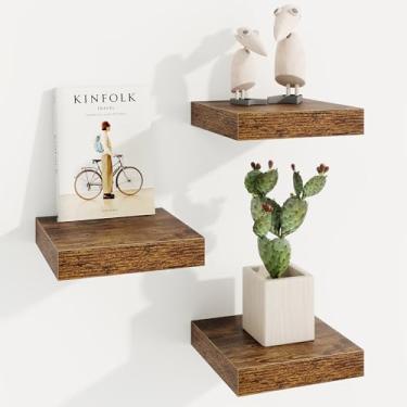 Imagem de Prateleiras quadradas flutuantes para parede, 20 cm L x 20 cm P x 3 cm A, pacote com 3 pequenas prateleiras de madeira projetadas montadas na parede com suportes invisíveis para sala de estar, quarto