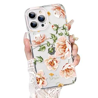 Imagem de AIGOMARA Capa de telefone transparente para iPhone 14 Pro Max 6,7 polegadas estampa floral projetada para mulheres meninas fina à prova de choque bumper proteção total capa dura (para 14 Pro Max)