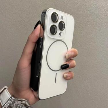 Imagem de Capa de vidro com alça de pulso para iPhone 16, 15, 14, 13, 12, 11 Pro Max 16Pro, capa de carregamento magnético, branca, para iPhone 13Pro