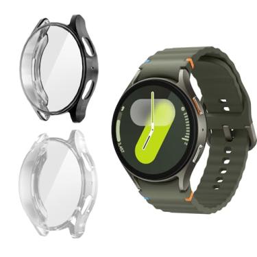 Imagem de HAOZHI 2Peças Película Protetora Compatível com Samsung Galaxy Watch 7 44mm,Capinha Capa Bumper Case para Samsung Galaxy Watch 7 44mm Protetor de Tela (Preto+Transparente, 44mm)