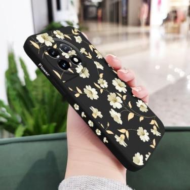 Imagem de Capa de celular com estampa de flores para OnePlus 12 12R 11 11R 10 10R 10T 9R 9RT 9 8T 8 7 7T Pro 5G, capa de silicone líquido, preta, para OnePlus 10 Pro
