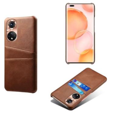 Imagem de Capas Compatível com Honor 50 Pro,Caso de couro PU-Tampa de telefone a prova de choque com 2 slots de cartão,Proteção anti-impressão digital e anti-gota-Brown