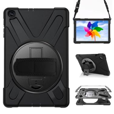 Imagem de Capa para Samsung Galaxy Tab A 10.1 2019 (SM-T510/T515/T517), capa protetora portátil resistente à prova de quedas com suporte giratório 360, alça e alça de ombro, caneta Stylus (nova preta)
