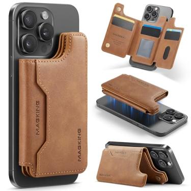 Imagem de Carteira MagSafe, carteira magnética de couro fina para iPhone 16/15/14/13/12 Pro Max Plus Series, 7 porta-cartões, suporte de telefone com bloqueio de RFID para telefones e capas MagSafe (marrom)