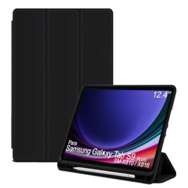 Imagem de Capa Tablet flip para Samsung Galaxy Tab S9+ SM-X810 SM-X816 NZAHZTO 12.4 polegadas Smart pen resistente aveludada compatimento caneta Case capinha Anti Impacto Suporte Pencil - Alamo (preto)