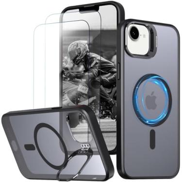 Imagem de Capa magnética integrada para iPhone 16e (SE, 2025) Capinha - Inclui 2 protetores de tela [Suporte para celular] [Compatível com carregamento sem fio] Case Skin-touch para iPhone 16e - Preto