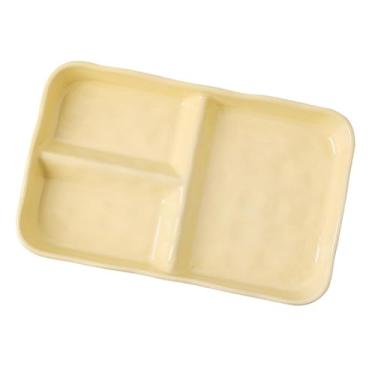 Imagem de KiBcsLic Prato de jantar de porcelana, bandeja de cerâmica, presentes de inauguração, prato moderno antiderrapante com divisórias para adultos, travessa de, Retângulo Amarelo