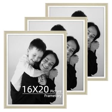 Imagem de Frametory, Moldura para fotos 40,6 x 50,8 cm, pacote com 3, conjunto de molduras para galeria - capa com acrílico - horizontal e vertical para parede - 40,6 x 50,8 cm - bege