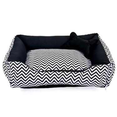 Imagem de Cama pet shop grande (G) caminha para cachorro gato fundo impermeável lavavel com zíper(Chevron Preto (G))