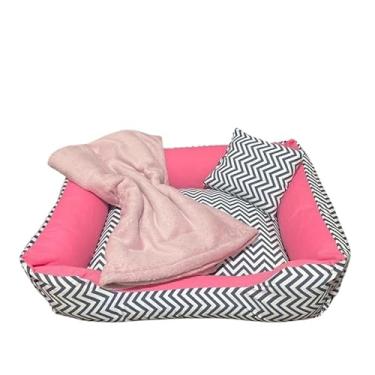 Imagem de cama pet lavavel luxo cama para cachorro grande (G) caminha de cachorro fundo impermeal + ossinho (CHEVROM PINK 3 (G))