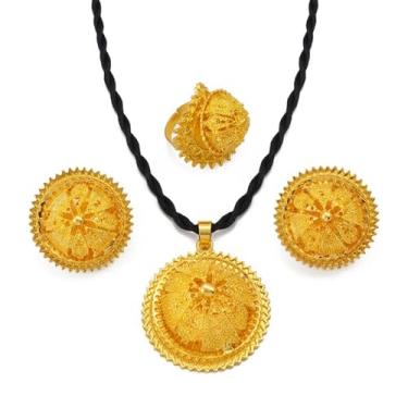 Imagem de ETH-JE-G Conjuntos de joias étnicas etíopes brincos de corda preta anel africano - conjunto de joias eritreias para mulheres - acessórios de noivado para mulheres Etiópia, Medium, Zinco, Sem Pedra