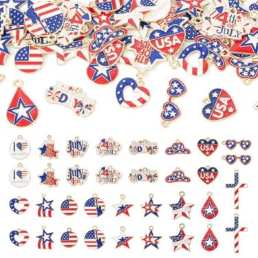 Imagem de FASHEWELRY 68 peças de pingentes esmaltados da bandeira americana para kit de fabricação de brincos, sortidos, pingentes patrióticos independentes de 4 de julho para colar, brincos, pulseiras
