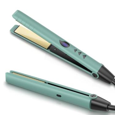 Imagem de Fentgo Alisador de cabelo plano e modelador de cachos 2 em 1 com aquecimento rápido de 20s, modelador de cachos de titânio de 2,5 cm com visor LCD, temperatura ajustável de 16, tensão dupla e