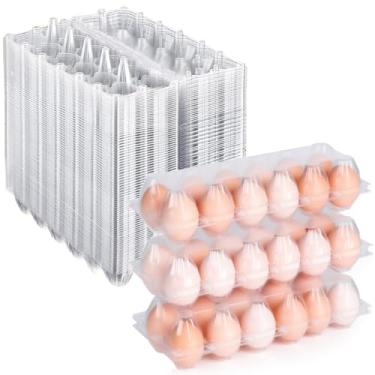 Imagem de Embalagem com 40 recipientes de ovos de plástico, capacidade para 12 ovos (grades 2 x 6), porta-ovos a granel para geladeira, granjas avícolas e uso no mercado – Design grande e durável