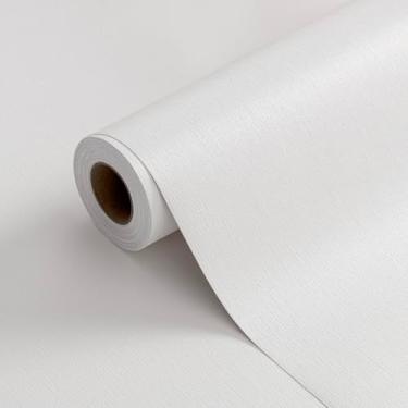 Imagem de FUKU MON Papel de parede branco 59,9 cm x 998,2 cm Papel de contato com película de vinil espesso removível texturizado sólido para armários quarto decoração de parede