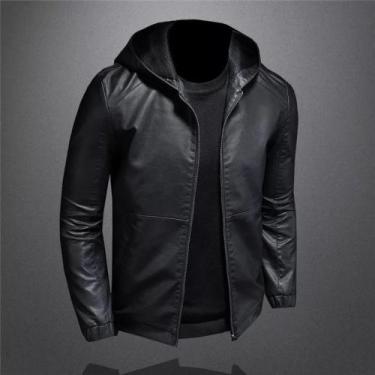 Imagem de Jaqueta Masculina Preto Forrada Moderna Moda Elegante Com Capuz G - Ma