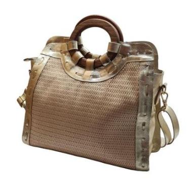 Imagem de Bolsa Grande Argola Couro Ouro Light/Palha-Feminino