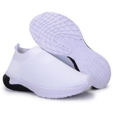 Imagem de Tênis Slip On Unissex, Malha Elástica Respirável, Sola Branca, Disponível em Rosa, Branco e Preto (Branco, BR, Adulto, Numérico, 34)