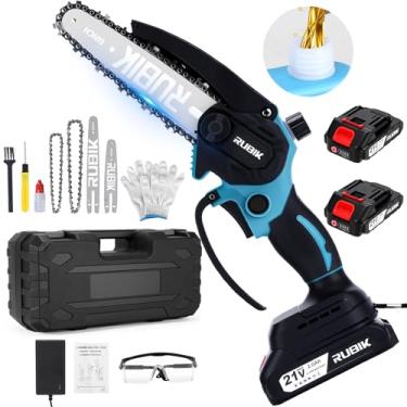 Imagem de Mini motosserra sem fio, serra elétrica de 20 e 15 cm, motosserra portátil alimentada por bateria para corte de galhos e jardinagem, motosserra sem escova, ferramentas de guru de jardim e quintal