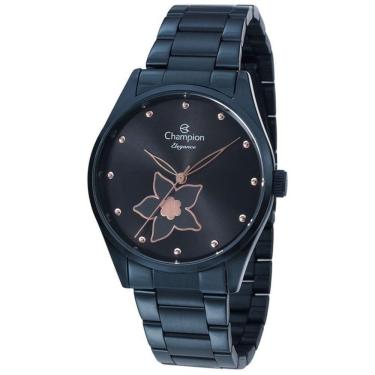 Imagem de Relógio Champion Feminino Flor Azul Preto Cn24333d