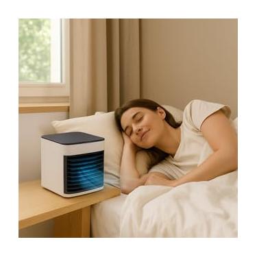 Imagem de Mini Climatizador de Ar Portátil 3 Velocidades Umidificador Resfriador Água Branco USB Quarto Escritório