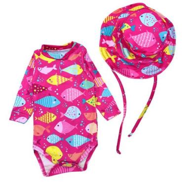 Imagem de Kit Body + Chapéu Bebê Proteção Solar Praia Piscina Verão - Fofotinhos