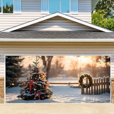 Imagem de Árvore de Natal de inverno, decoração de porta de garagem, cenário natural, paisagem do país das maravilhas floco de neve, cenário fotográfico, faixa de festa de inverno, enseada, 1,8 x 4 m