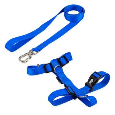 Imagem de Coleira Peitoral Com Guia Para Cachorro Cães Basic Pet, Azul, PP