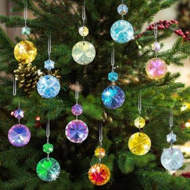 Imagem de 24 peças de pequenos enfeites de cristal de Natal para decorações de mini árvores, mini enfeites de prisma de cristal de vidro colorido de 3,8 cm para lustres, apanhadores de sol, decoração de casa