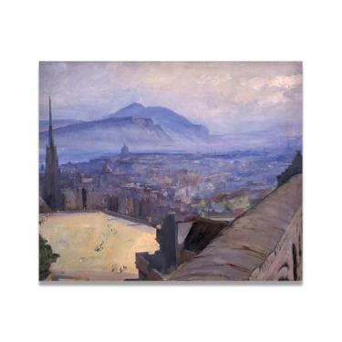 Imagem de View Of Edinburgh From The Castle John Lavery Classic Realist Portrait & War Scene Canvas Art – Decoração de parede de arte irlandesa para casa 30 x 36 cm Un Framed