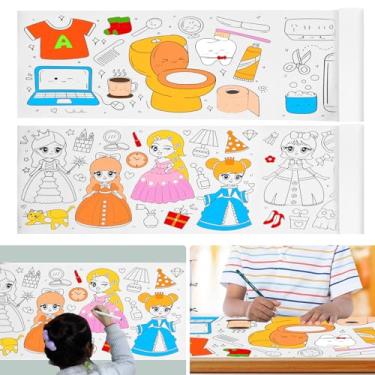 Imagem de 2 rolos de papel para colorir, rolo de desenho infantil, rolo de papel de desenho adesivo, papel de enchimento colorido de pintura DIY para crianças pequenas, presentes de 30 x 299 cm, (Happy Daily