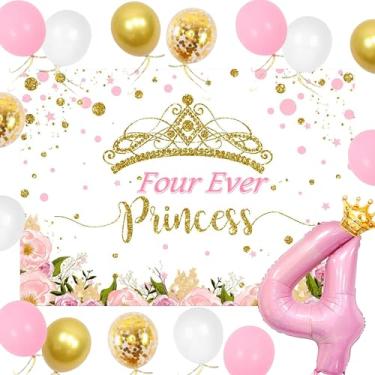 Imagem de Roaring Good Time Decorações De Aniversário Da Four Ever A Princess, Castelos Ouro Rosa, Guirlanda Balões, Coroa, Número 4, Balões Metalizados, Banner Para Festas Anos Idade, Suprimentos Decoração