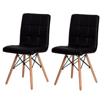 Imagem de Kit 2 Cadeiras Para Sala De Jantar Gomos Com Base De Madeira Preta Preto