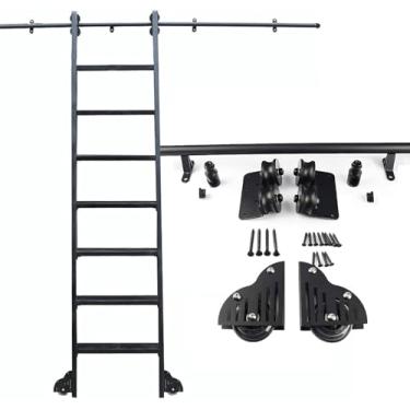 Imagem de Kit De Ferragens Para Escada De Biblioteca Rolante Preto Kit De Trilho De Escada Deslizante Tubo Redondo De Aço Trilho De Escada Móvel Com Roda De Rolo De Piso Kit De, 10ft/300cm Track kit