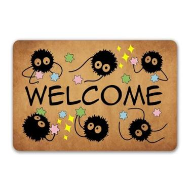 Imagem de Tapete de boas-vindas engraçado para decoração de varanda frontal com traseira de borracha 60 cm (C) x 40 cm (L) Anime Sprites Welcome capacho personalizado para entrada tapetes de monograma para