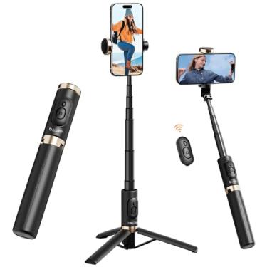 Imagem de Basike Tripé para Celular 3 em 1 73cm – Bastão de Selfie Dobrável Portátil com Controle Remoto, Rotação 360°, Base Triangular Reforçada, Pau de Selfie Compatível com iPhone e Android – Preto