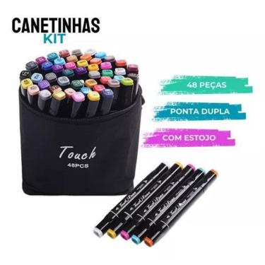 Imagem de Super Kit Canetinhas Profissional Ponta Dupla 48 Pcs 1Linha