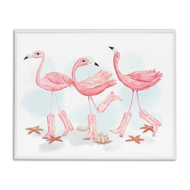 Imagem de Stupell Industries Arte giclée emoldurada branca Happy Pink Cowgirl Flamingos por Ziwei Li, 11 x 14
