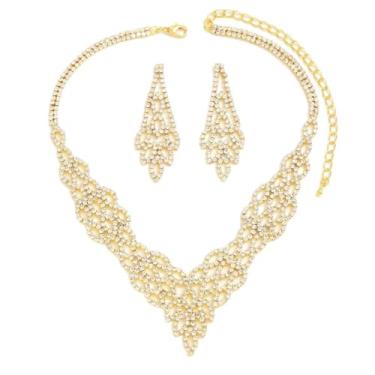 Imagem de Conjunto Colar Brinco Dourado Zircônia Cúbica- Casamento Festa Formatura Debutante - Presente Noiva Madrinha Mãe Namorada Amiga - Luxo Réveillon Ano Novo