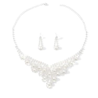 Imagem de Conjunto Colar Cigano Brinco Pingente Pérola Zircônia Prata Brilhante- Noiva Casamento Festa Formatura Debutante - Presente Amor Mãe Namorada Amiga - Clássico Delicado Vintage