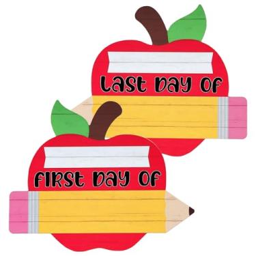 Imagem de Quadro do primeiro e último dia escolar, placa de lápis dupla face, decoração de volta às aulas, placa de lousa pré-escolar do 1º dia do jardim de infância para crianças, meninos, meninas, suprimentos