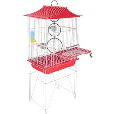 Imagem de Viveiro Calopsita Mansa Pássaros Aves Completa Teto chinesinha Com Acessórios Abertura Frontal (Vermelho)