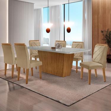 Imagem de Mesa Sala De Jantar Aida 180cm E 6 Cadeiras Melissa Moderna Turim 07/off White/imbuia