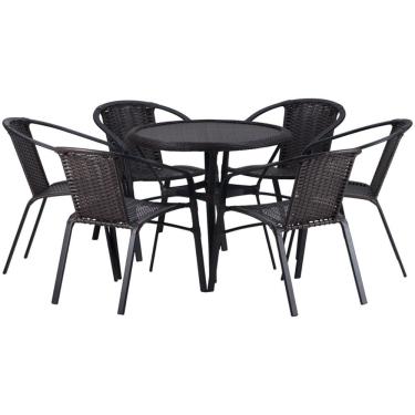 Imagem de 6 Cadeiras E Mesa Floripa Tampo Tramado Alumínio Trama Tabaco