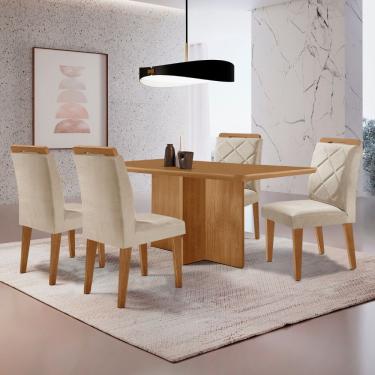 Imagem de Mesa Olimpia 120 Mdf Com 4 Cadeiras Melissa Veludo Creme Naturalle