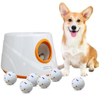 Imagem de YXX-TECH Lançador automático de bolas para cães com 6 peças de bolas de tênis Etpu de 5 cm, distância de lançador de 6 a 14 metros, brinquedos interativos para cães para uso interno/externo para cães