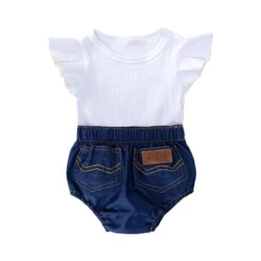 Imagem de Conjunto Infantil de Macacão Jeans e Bandana de Algodão para Bebês e M